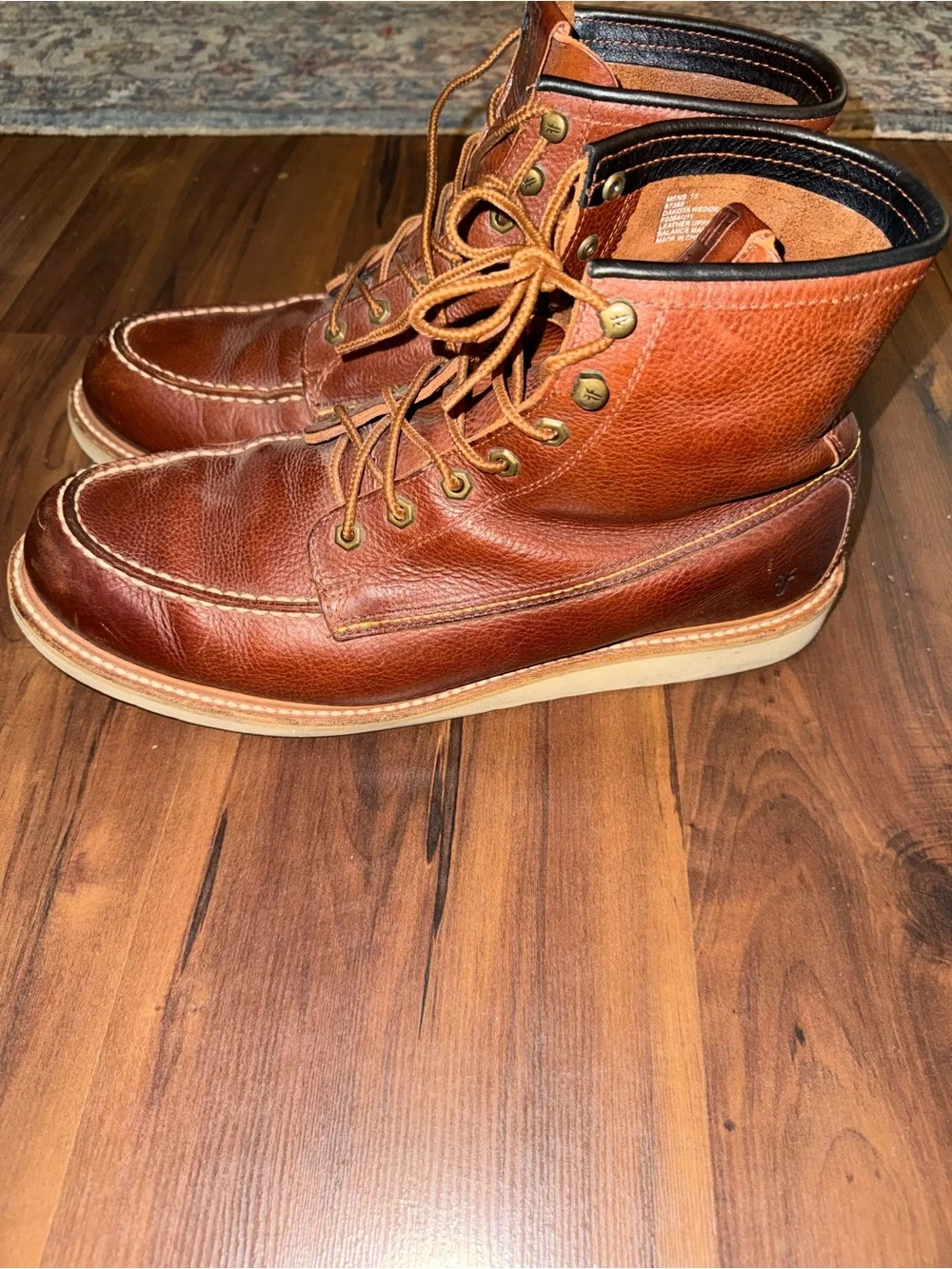 Frye Men’s Dakota Wedge Brown Leather Moc Toe Boots 13